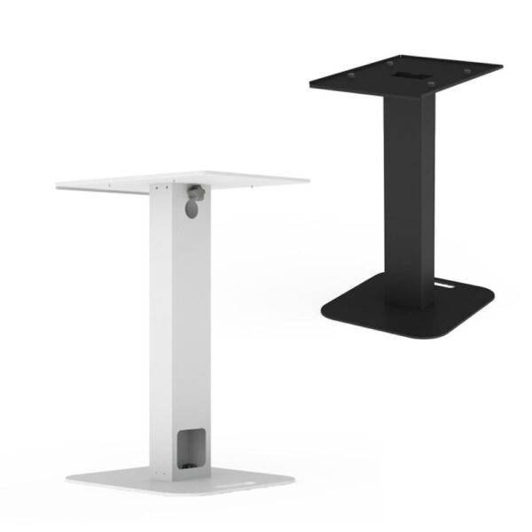 An image of both a black and a white photobooth stand alone printer stand, available from ATA Photobooths along with other supplies and accessories.