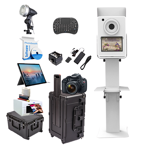 An image of the Lumia Pro DIY Shell photobooth and everything else that’s included in the Full System package from ATA Photobooths.