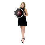 An image of a woman holding the mobile Sapphire Ring Roamer Photobooth from ATA Photobooths.